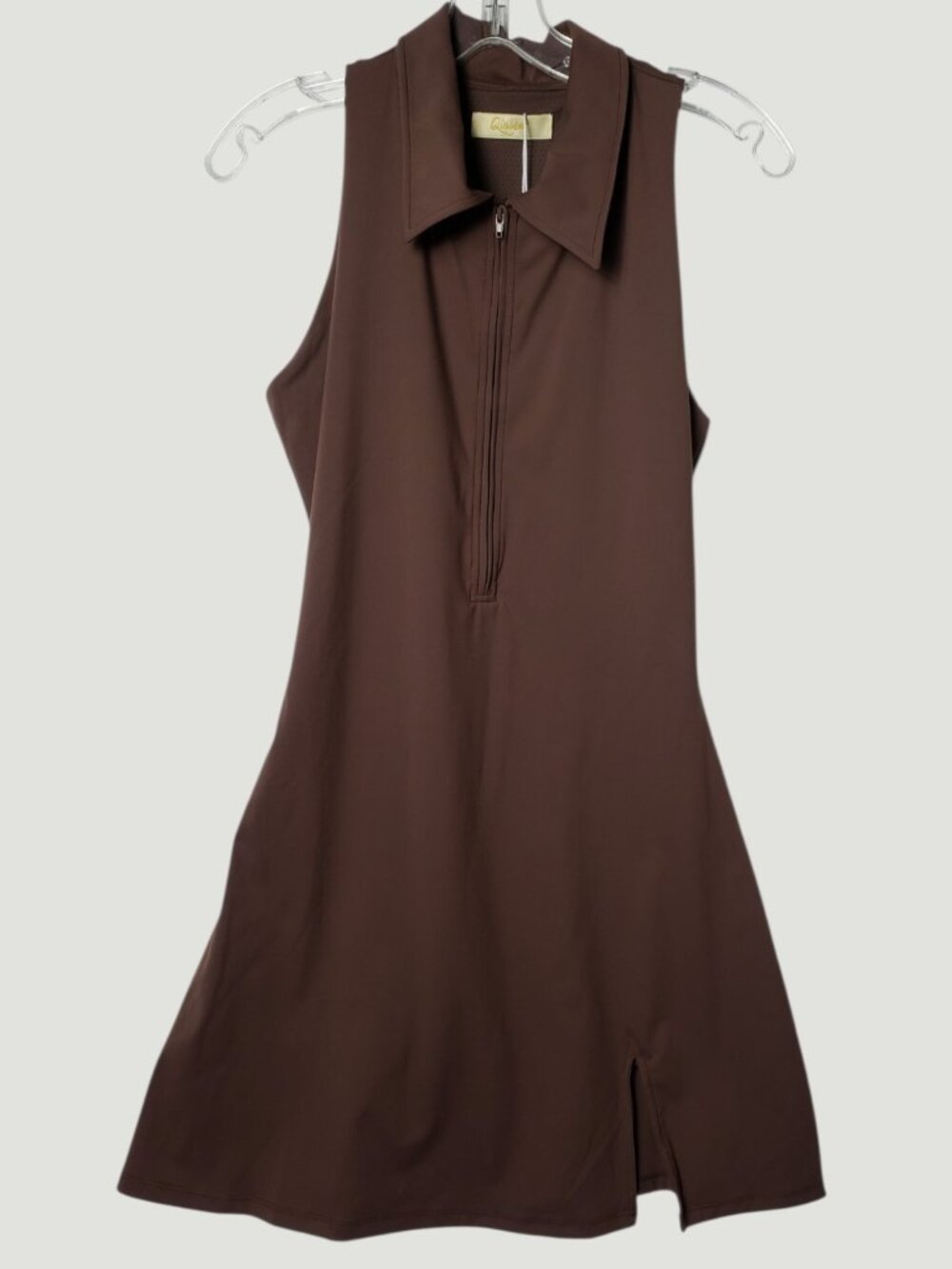 QINSEN Womens Tennis/Golf Dress Polo Collar Racer Back  W/Shorts Brown Large - Picture 3 of 15